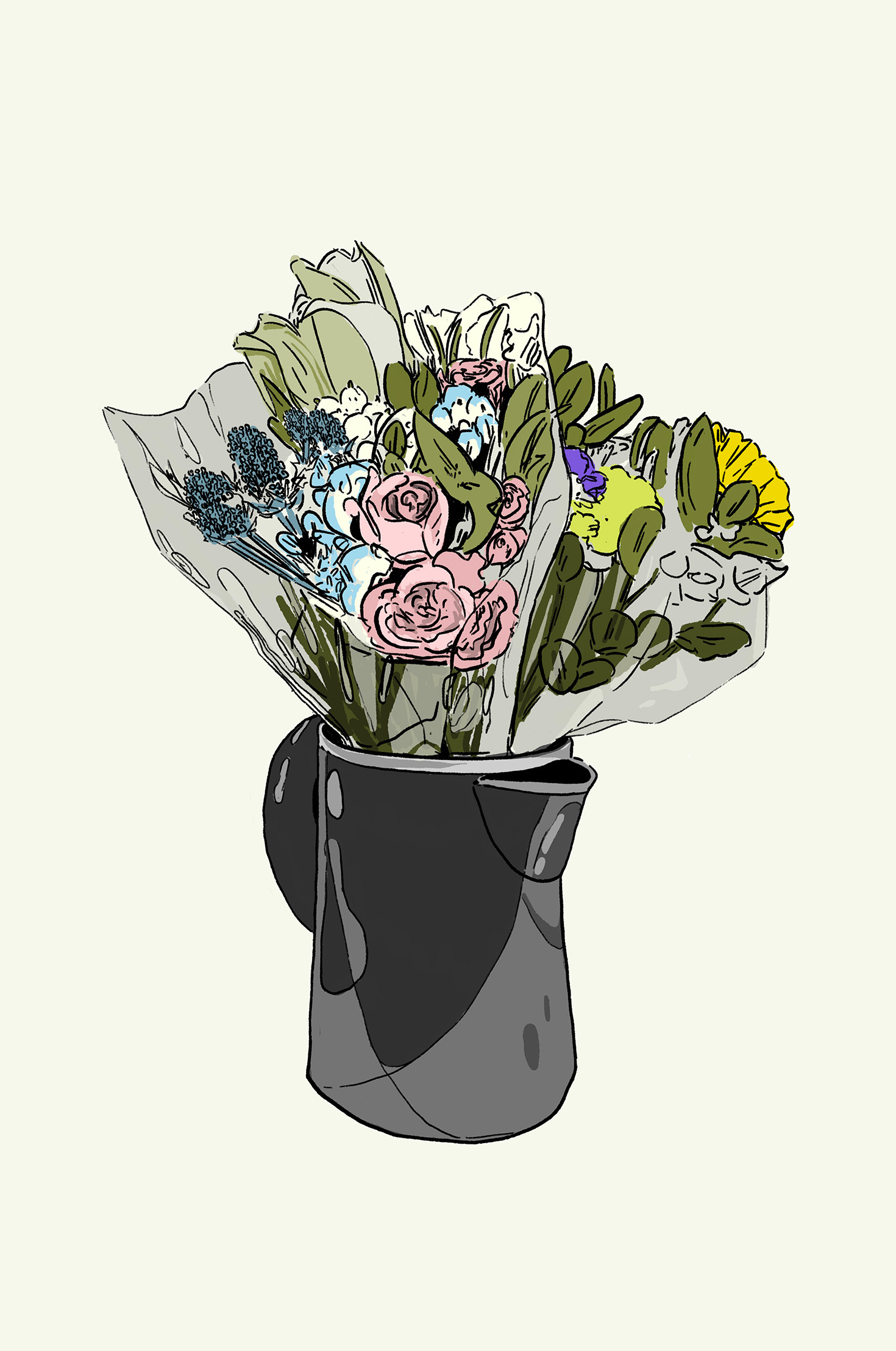 flower bouquet in a electric tea kettle