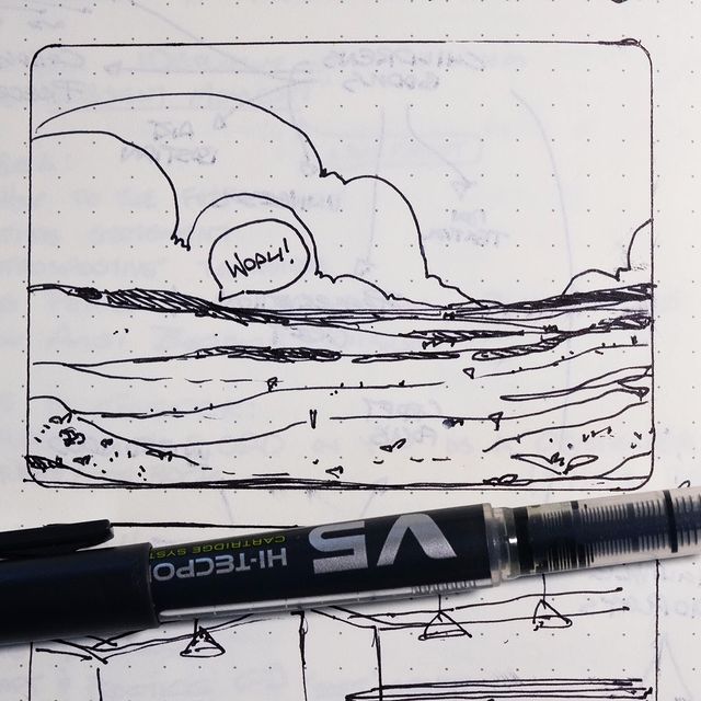 landscape ink doodle with a pilot pen